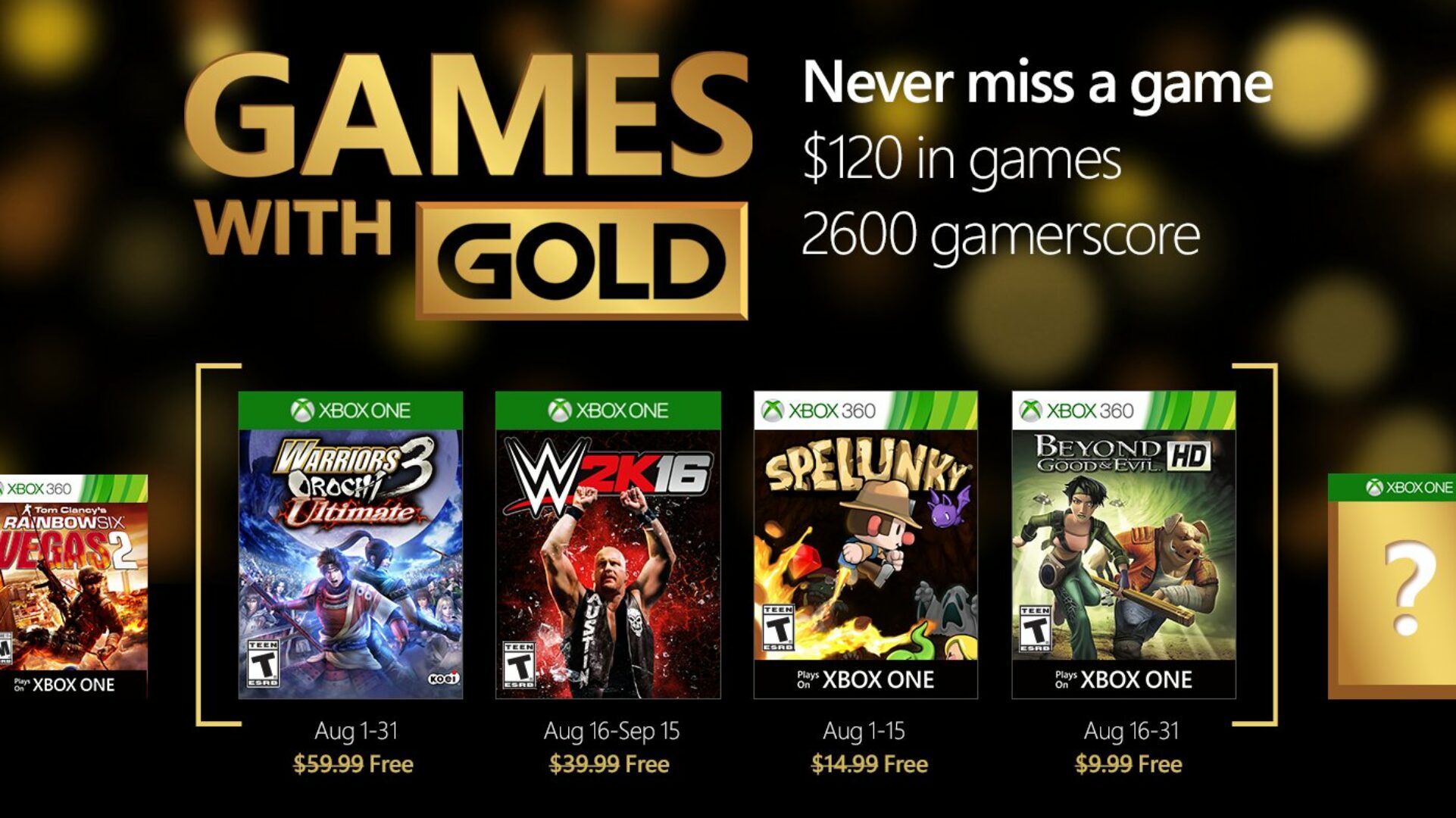 Xbox Games With Gold August 2016 Titles Announced