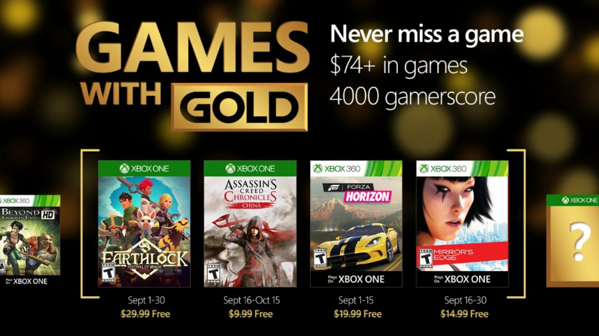 September Games with Gold Titles for Xbox Confirmed