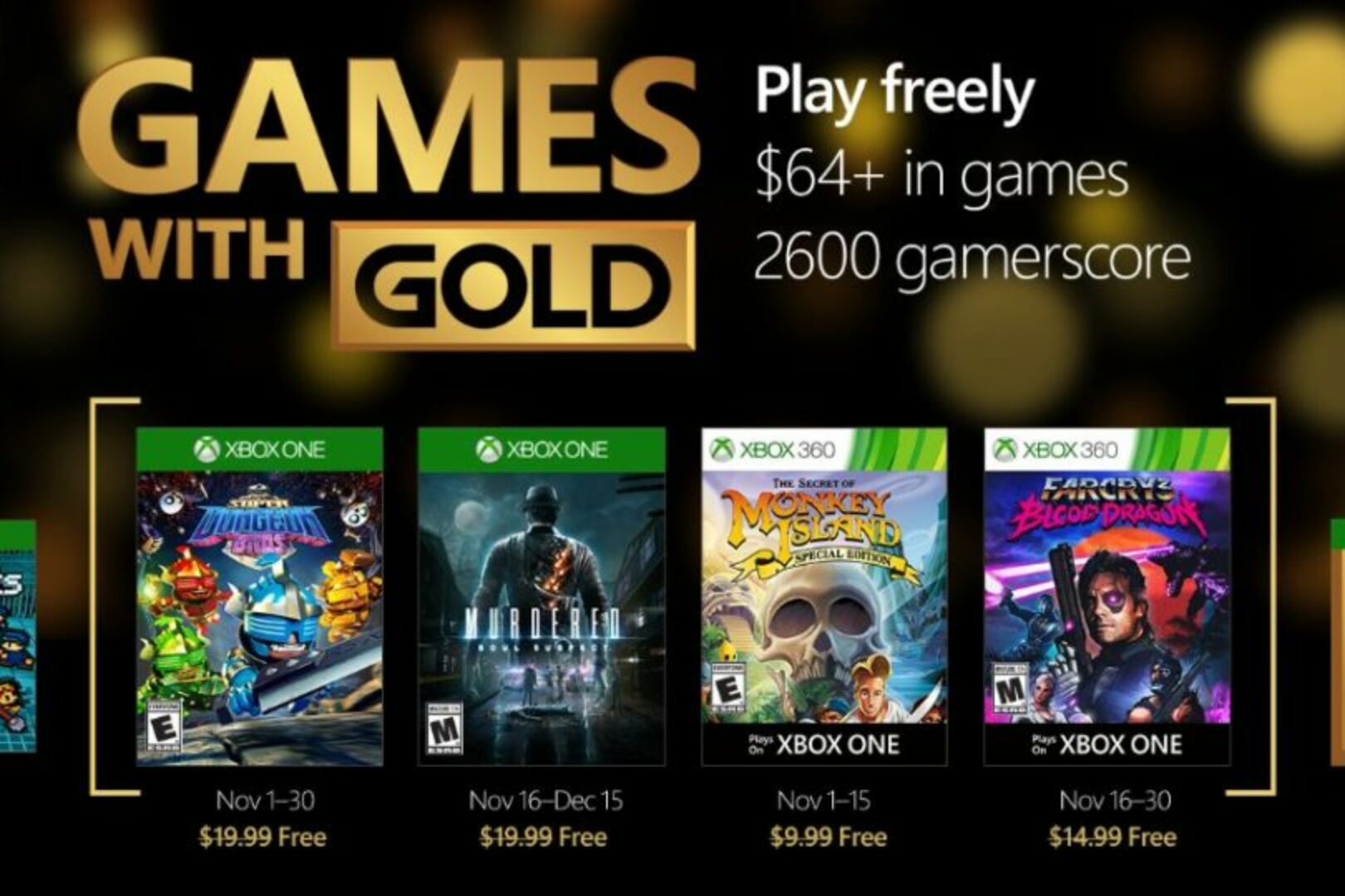 November’s Games with Gold Announced