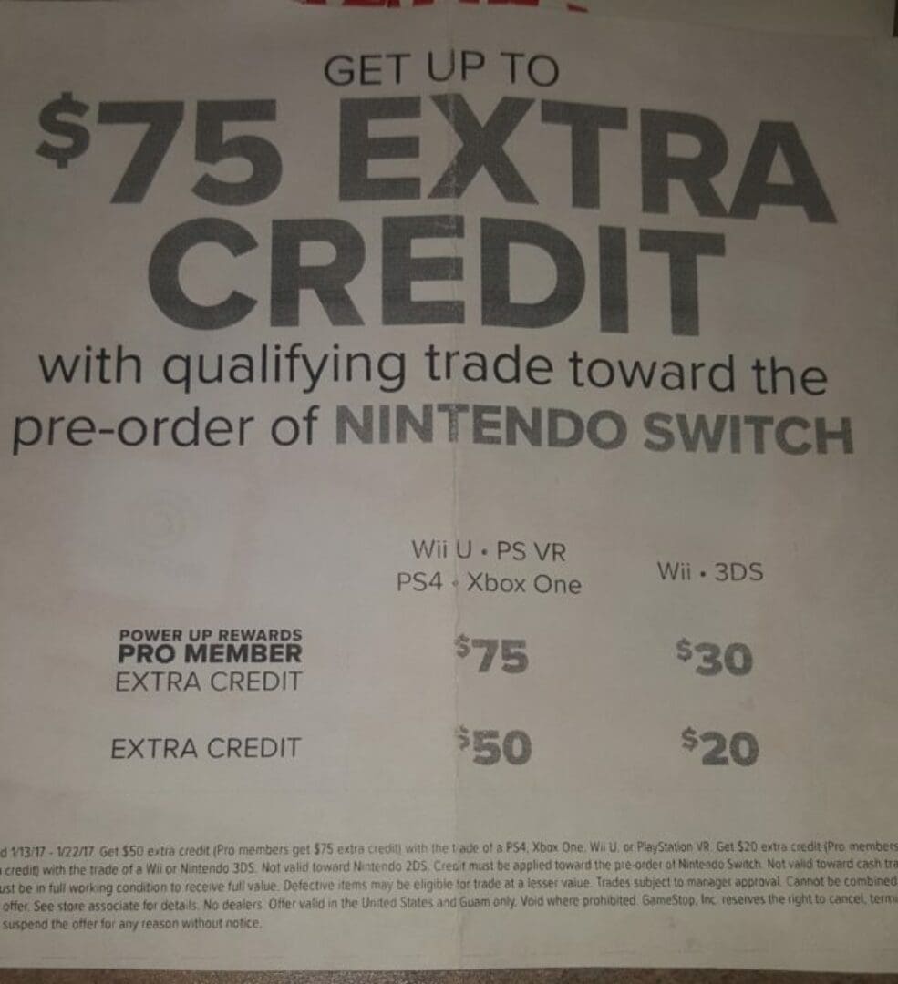 Gamestop Nintendo Switch Incentive
