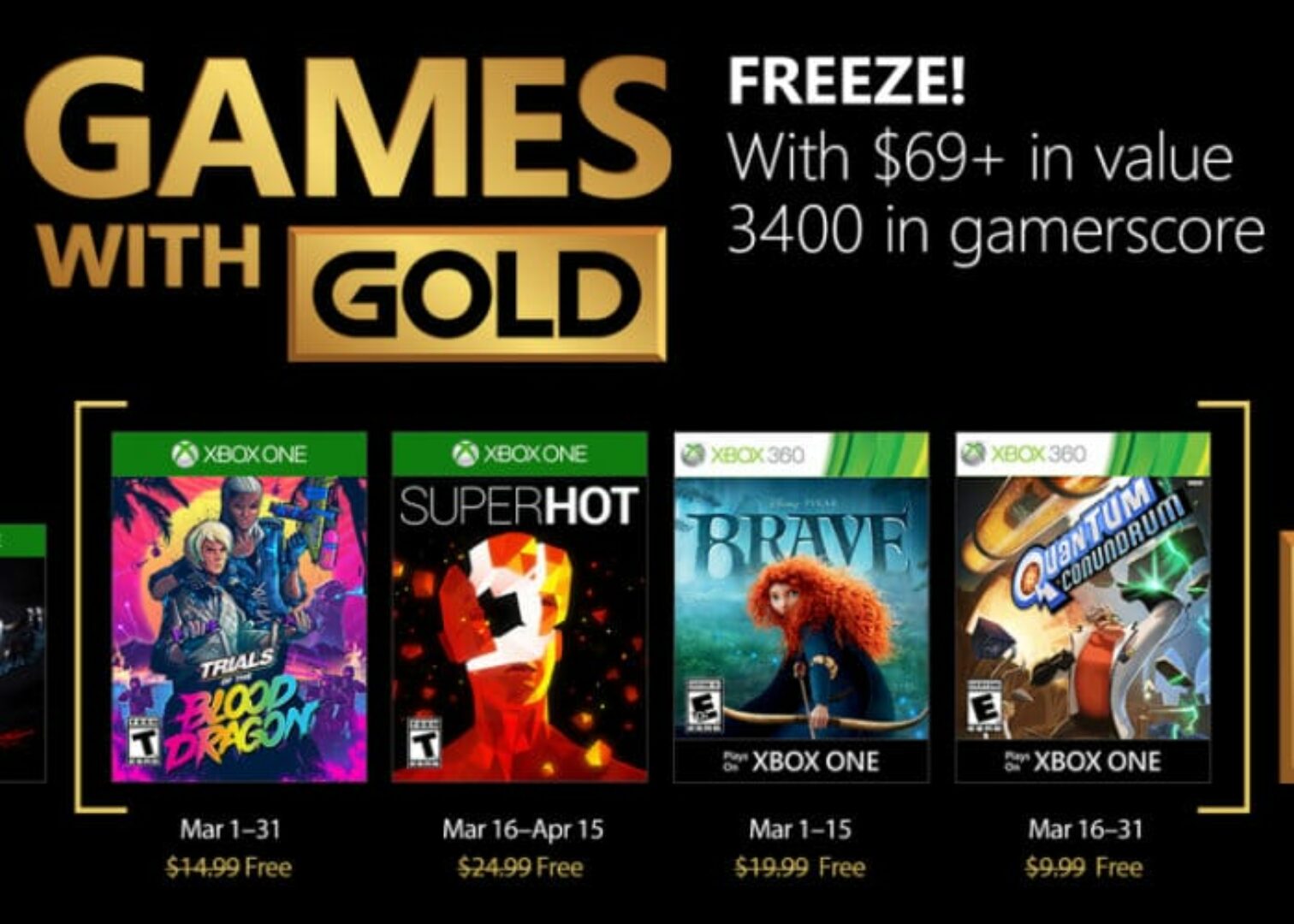 Games with Gold Titles for March 2018 Announced