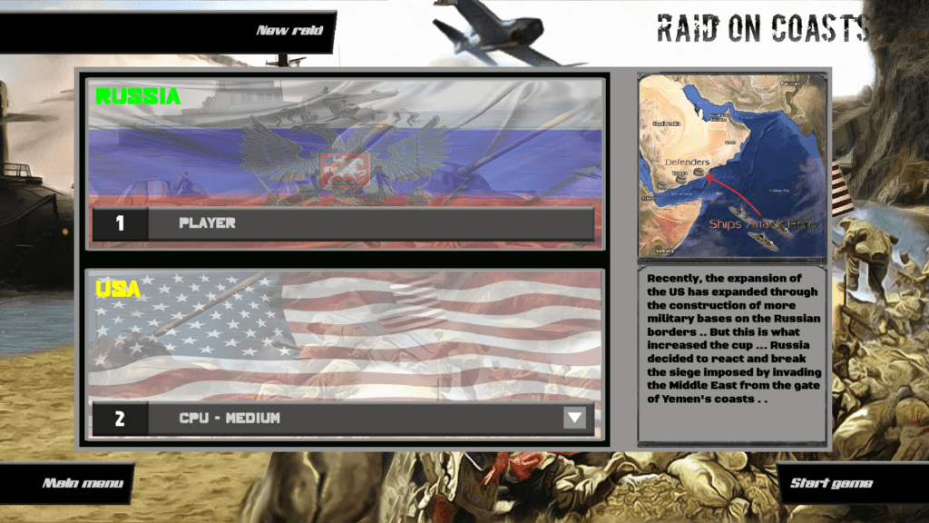 Raid on Coasts Side Selection Screen