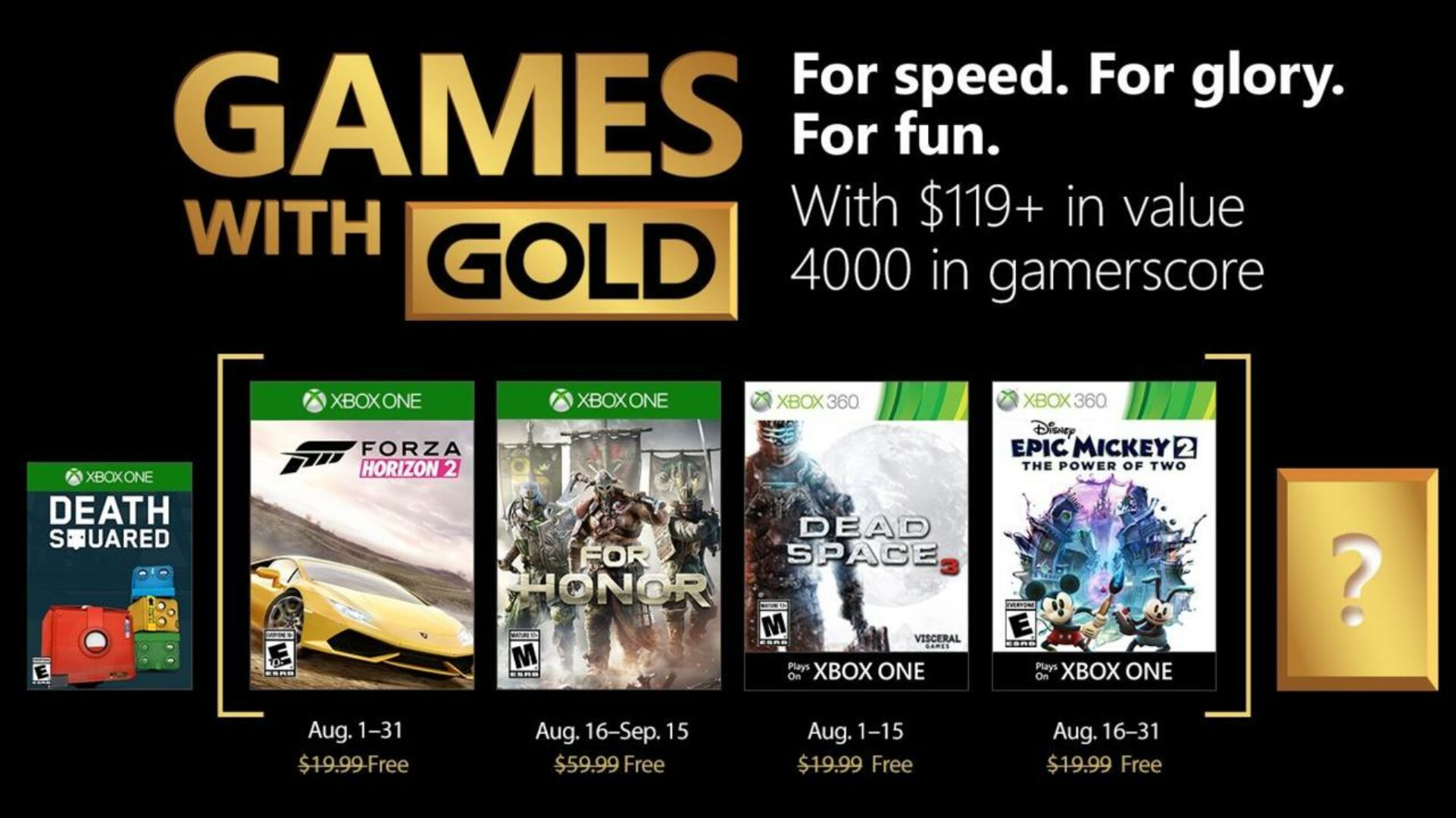 Blockbuster Games with Gold Announced for August 2018