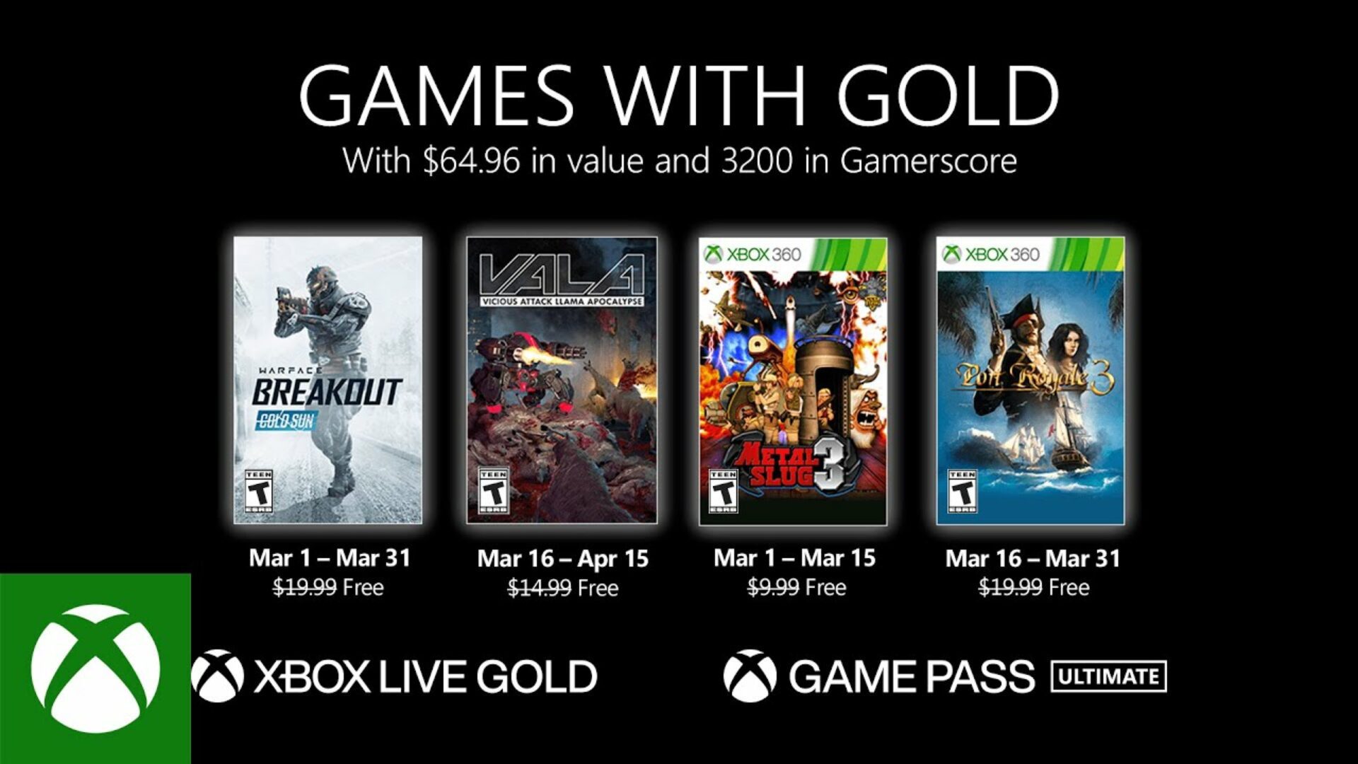 March 2021 Games with Gold Metal Slug 3 Warface