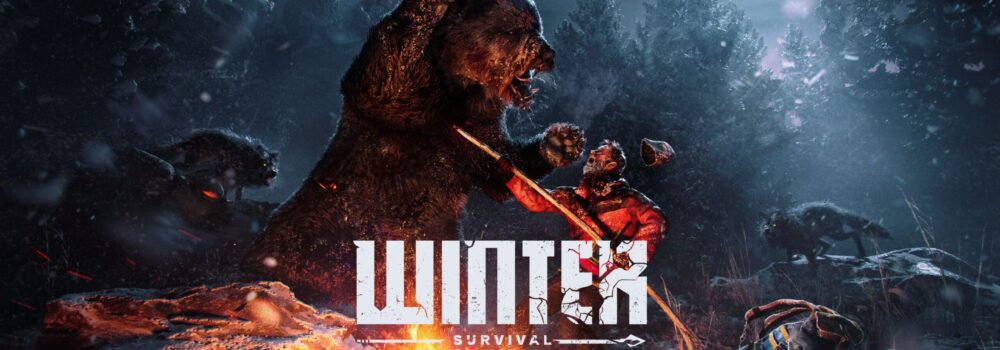 winter survivor art with bear attack