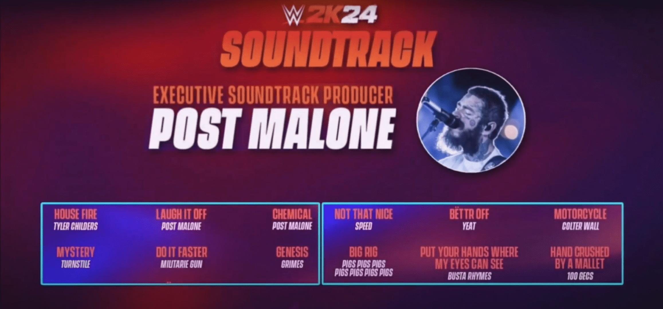 Hit Post Malone in WWE 2K24 & WWE 2K24 Soundtrack